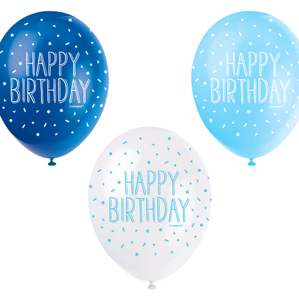 Ballons Happy Birthday Confetti Bleu 30cm 5pcs