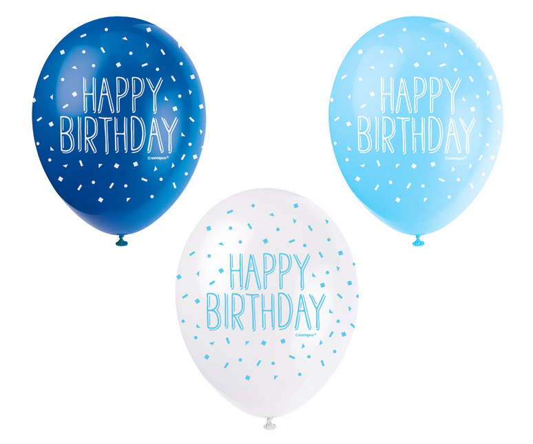 Ballons Happy Birthday Confetti Bleu 30cm 5pcs