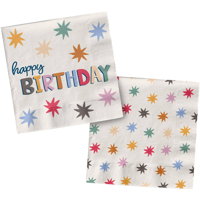 Serviettes de table Happy Birthday colorées 33cm 20pcs