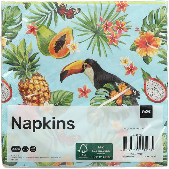 Serviettes de table Hawaii Toucan 33cm 20pcs