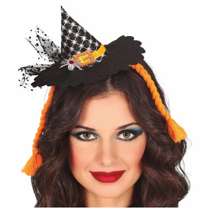 Bandeau d'Halloween Mini chapeau de sorcière Tresses orange