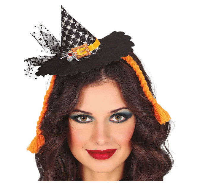 Bandeau d'Halloween Mini chapeau de sorcière Tresses orange