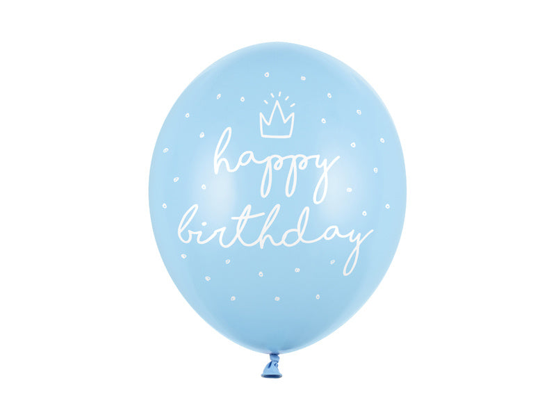 Ballons bleu clair Happy Birthday 30cm 6pcs