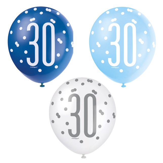 Ballons 30 Years Dots Blue 30cm 6pcs