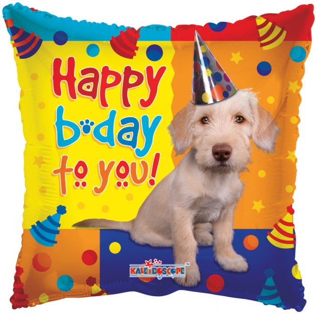 Ballon à l'hélium carré Happy Birthday Dog 45cm vide