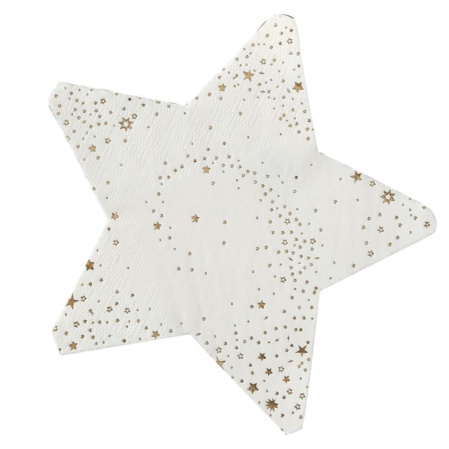 Serviettes de table étoiles or/blanc 16,5cm 16pcs