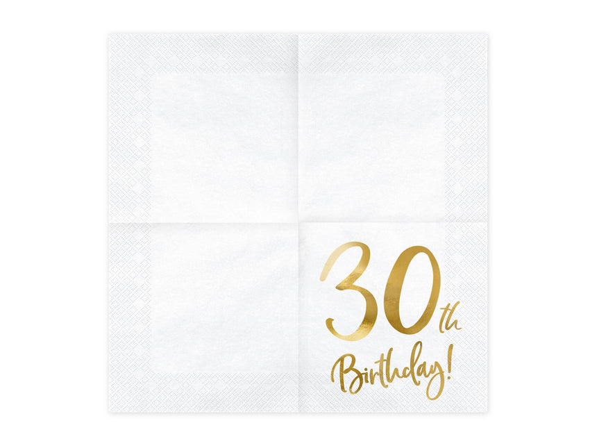 Serviettes de table 30 ans blanches 33cm 20pcs