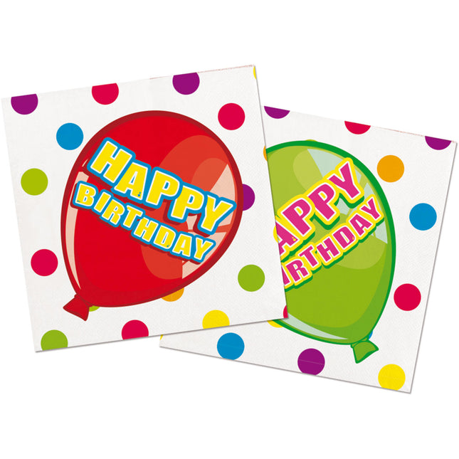 Serviettes de table 25cm 16pcs Happy Birthday Balloons