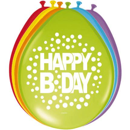 Ballons d'anniversaire Happy Birthday Dots 30cm 8pcs