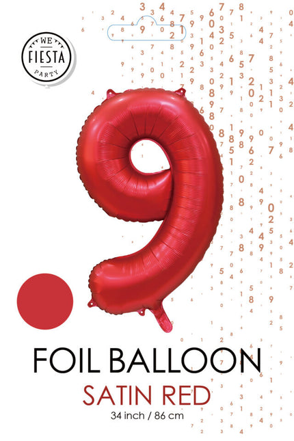 Ballon numéro rouge 9 ans brillant 86cm