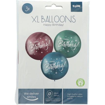 Ballons Happy Birthday Mauve Vert Bleu 48cm 3pcs