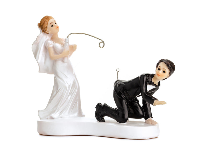 Cake topper Wedding Couple Funny Fishing Rod 13cm