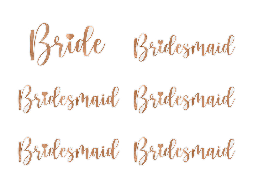 Autocollants en verre Rose Gold Bride & Bridesmaid