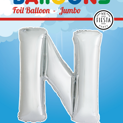 Ballon de baudruche Lettre N Argent XL 102cm vide