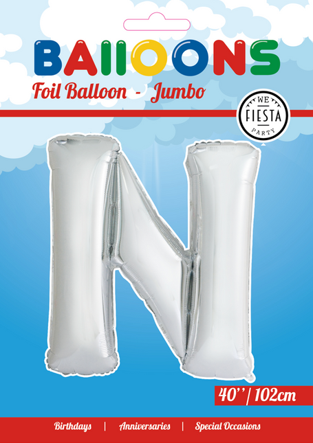 Ballon de baudruche Lettre N Argent XL 102cm vide