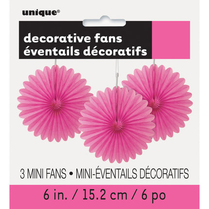 Eventails en papier Fuchsia 15cm 3pcs