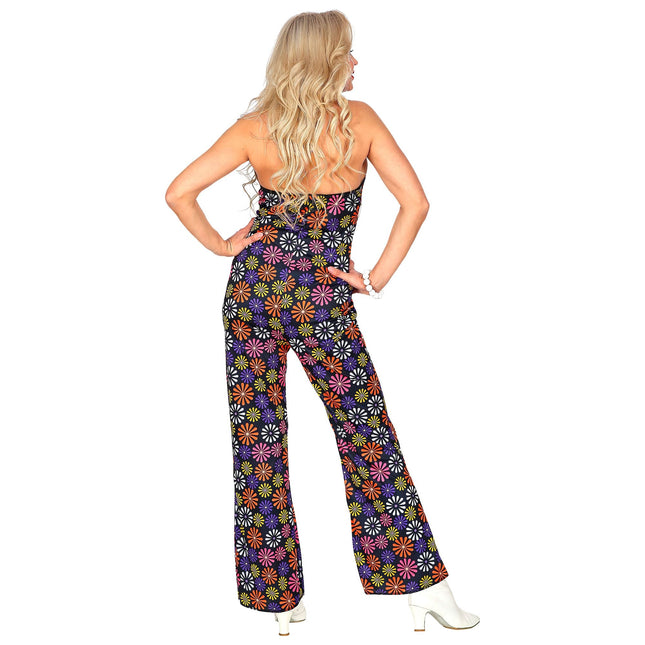 Disco 70S Jumpsuit Coloured Ladies Flowers