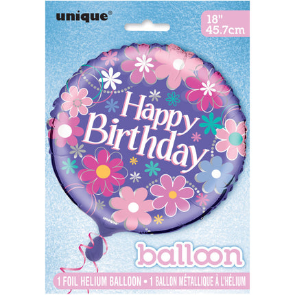 Ballon à l'hélium Fleurs Joyeux Anniversaire 45cm vide