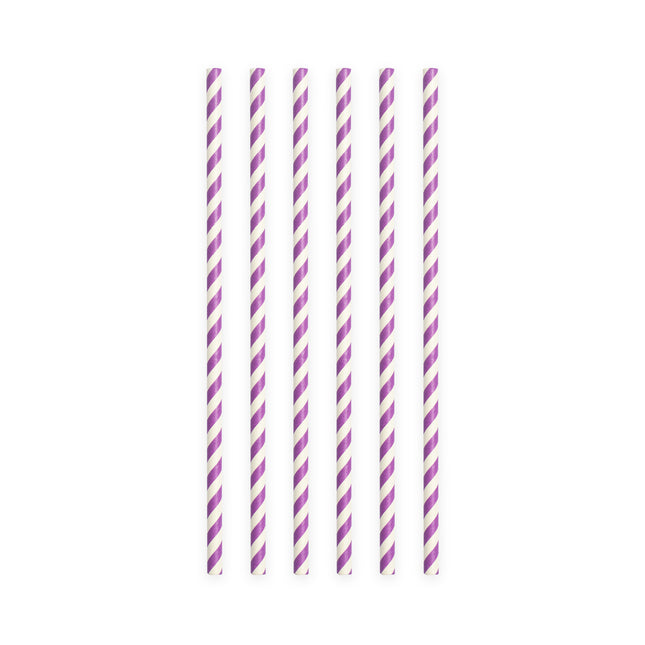 Pailles en papier rayées violettes 19.7cm 20pcs