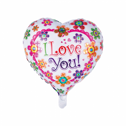 Ballon à l'hélium Heart I Love You Flowers 45cm vide