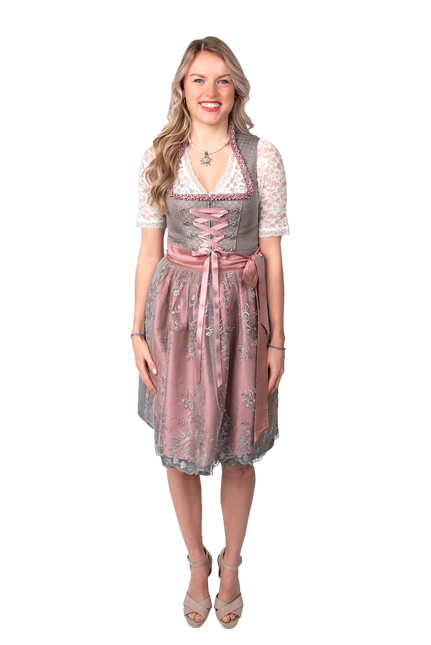 Robe Dirndl grise Oktoberfest Rose Dames