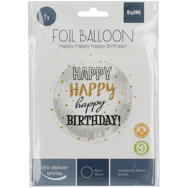 Ballon à l'hélium Happy Birthday Golden Dots Vide 45cm