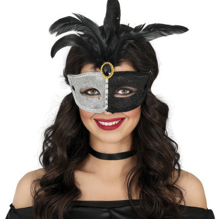 Masque vénitien pour les yeux noir et argent