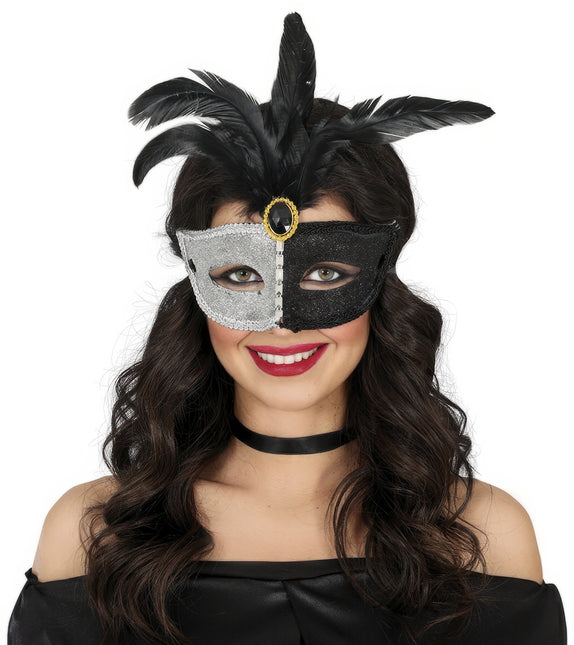 Masque vénitien pour les yeux noir et argent