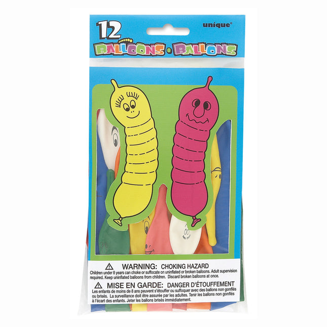 Ballons Worms Coloured 22cm 12pcs