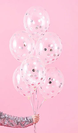 Ballons Confetti Argent Deluxe 30cm 6pcs