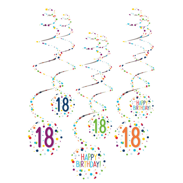 Décoration suspendue 18 ans Happy Birthday Confetti 61cm 6pcs