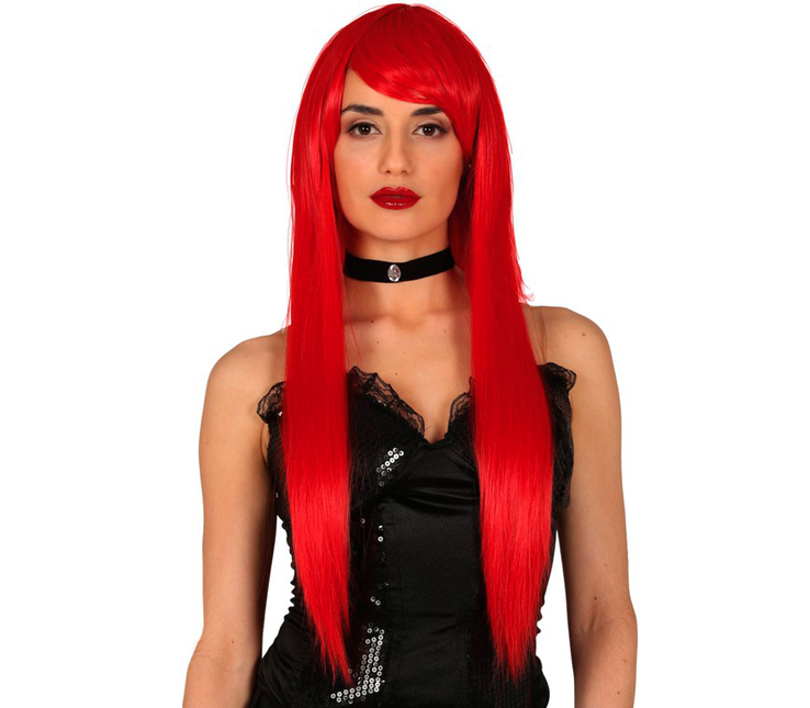 Perruque rouge cheveux longs