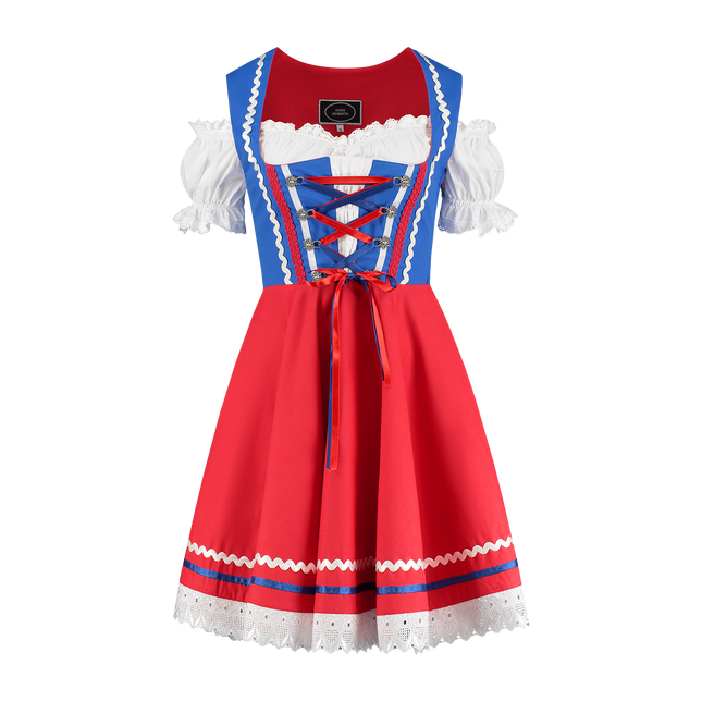 Robe Dirndl Oktoberfest Rouge Bleu Dames 2 Pièces