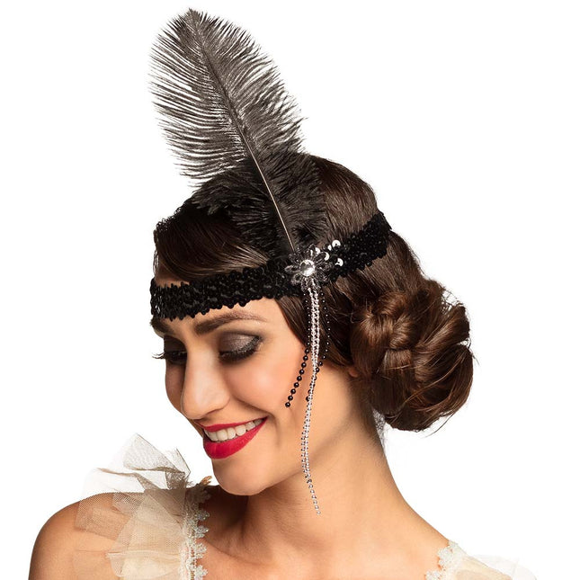 Bandeau noir, plume de flapper