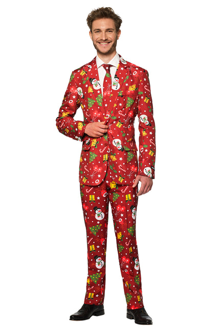 Costume rouge de Noël avec des lumières