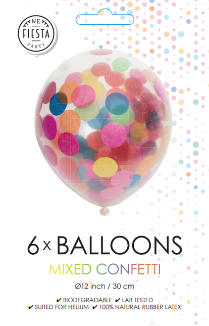 Ballons confettis colorés 30cm 6pcs