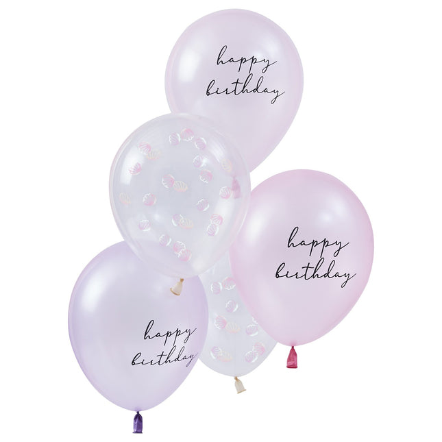 Jeu de ballons Happy Birthday Shells 30cm 5pcs