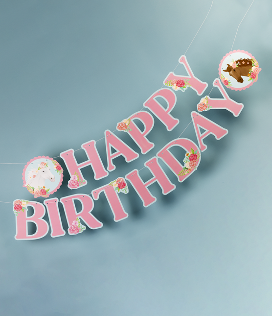 Guirlande de lettres Happy Birthday Chevaux 2.5m