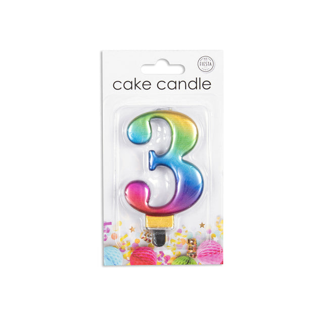 Bougie 3 ans Arc-en-ciel 7cm