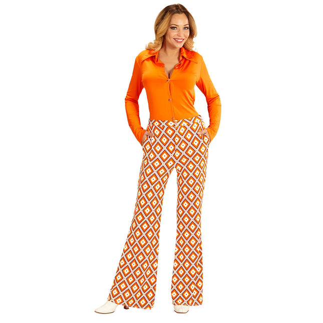 Pantalon Disco 70S Orange Ladies Plaid