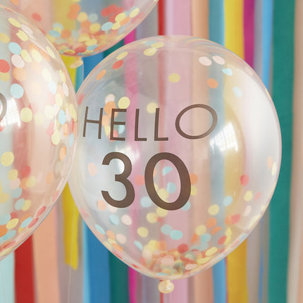 Ballons confettis transparents 30 ans 30cm 5pcs