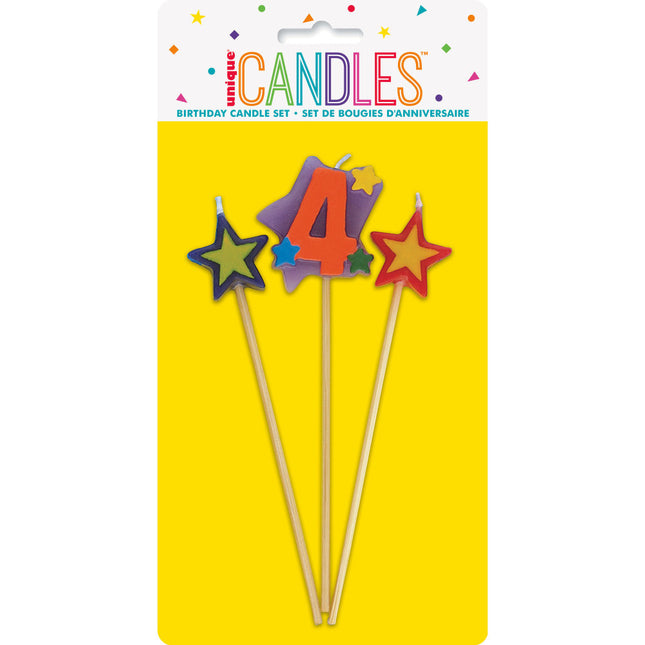 Set de bougies 4 Years Stars 26cm 3pcs