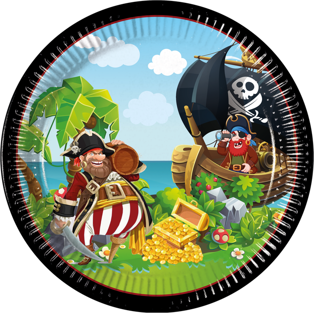 8 Assiettes en papier grand format 23cm FSC Island Pirates