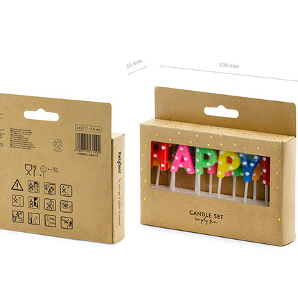 Bougies Happy Birthday colorées 2.5cm 13pcs