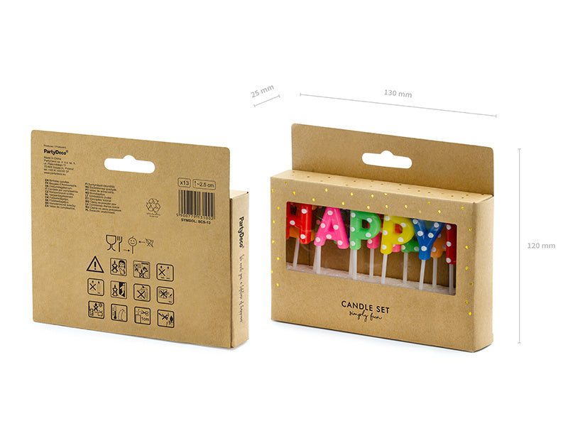 Bougies Happy Birthday colorées 2.5cm 13pcs