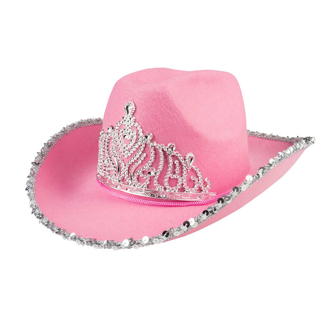 Chapeau de cow-boy rose pailleté 39cm