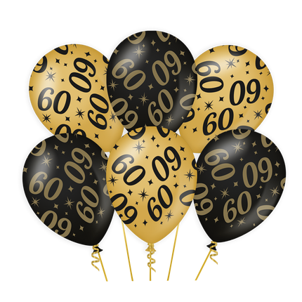 Ballons 60 ans or noir 30cm 6pcs