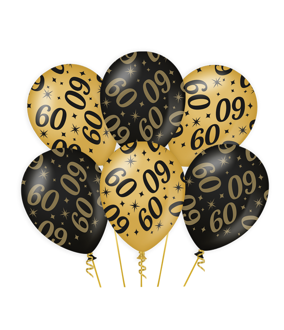 Ballons 60 ans or noir 30cm 6pcs