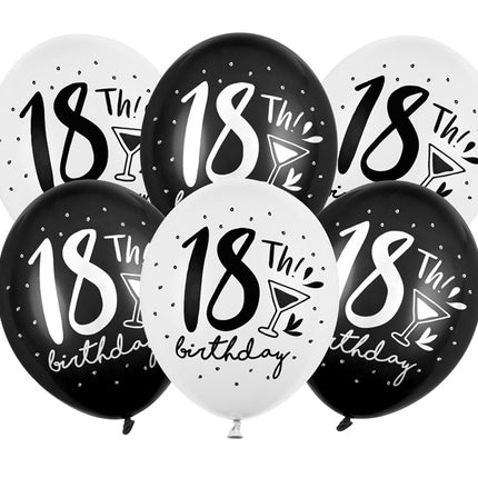 Ballons 18 ans Noir Blanc 30cm 6pcs