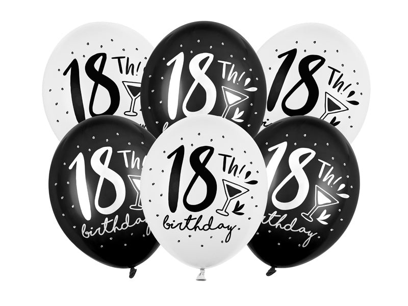 Ballons 18 ans Noir Blanc 30cm 6pcs